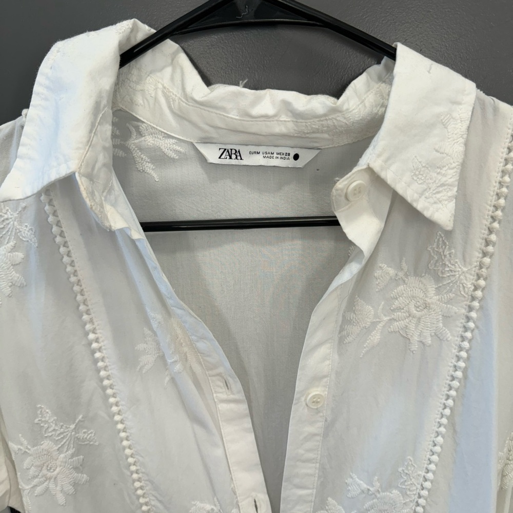 Zara White Midi Dress with Tie Waist - Picture 3 of 4